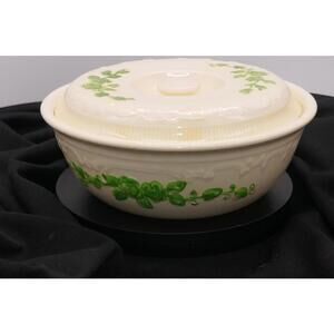 1940's Vintage Homer Laughlin Casserole Dish Green Floral Ceramic Cookware